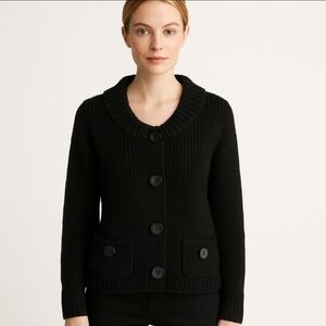 Talbots Black Heavy Knit Cardigan Sweater Sz Lg